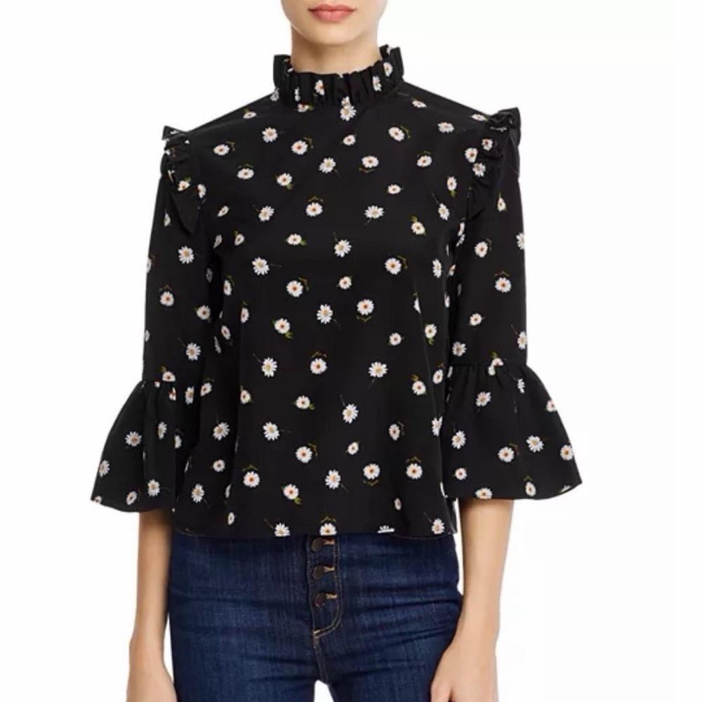 Alice‎ + Olivia Black Floral Ruffle Blouse - 100% Cotton